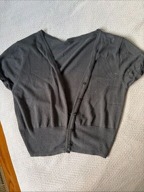 Women's Black Short-Sleeve Button Cardigan Sweater